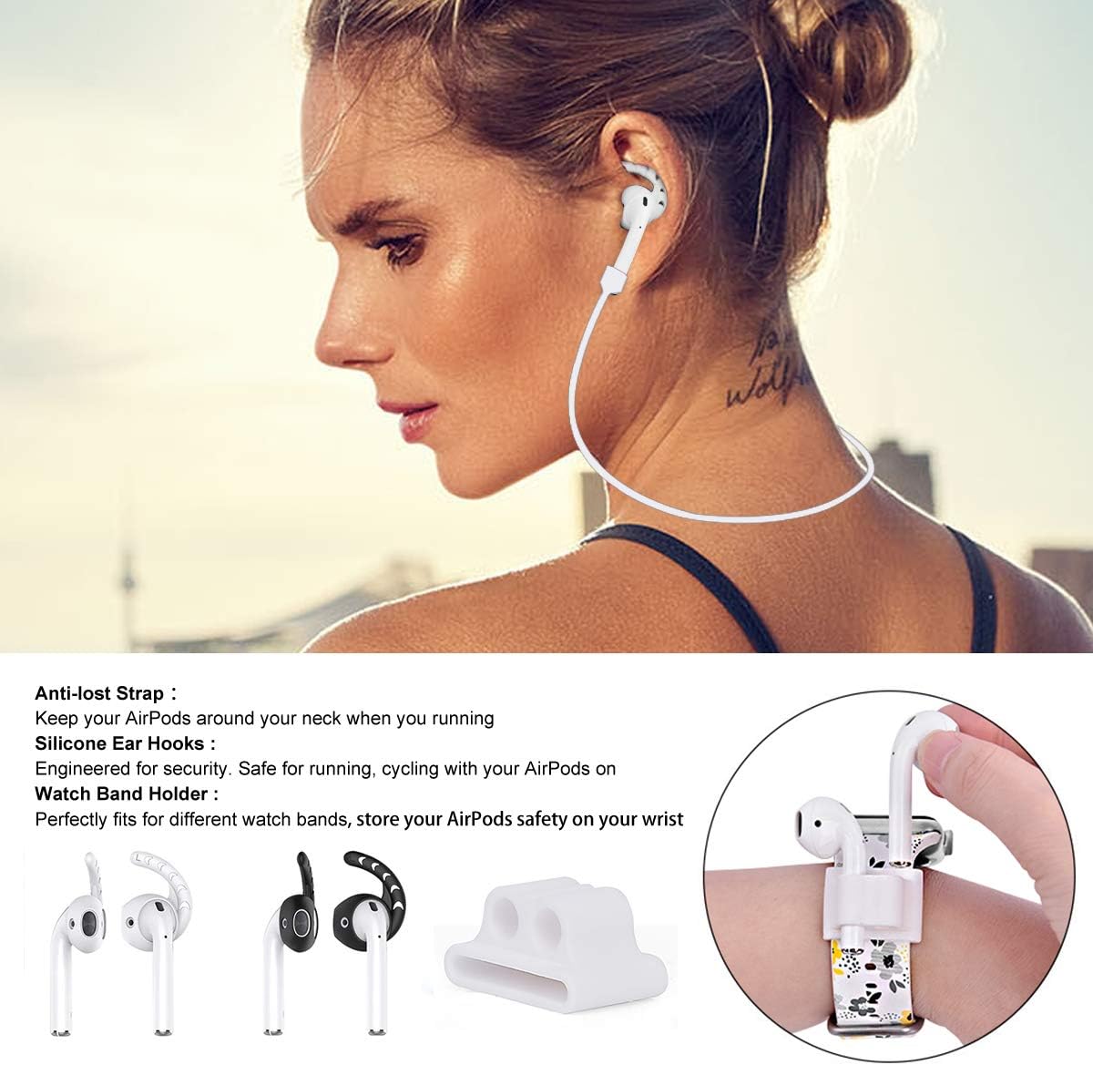 Airpods Case - Airspo 7 in 1 Airpods Accessories Set Compatible with Airpods 1 & 2 Protective Silicone Cover Floral Print Cute Case (Cat)