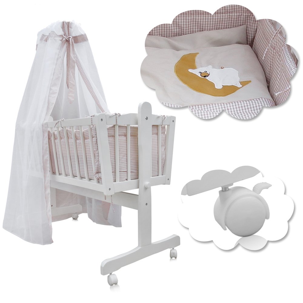 VitaliSpa Lit bébé, Blanc, 102.5x140cm | avec des roues, avec fonction de bascule et roulettes verrouillables