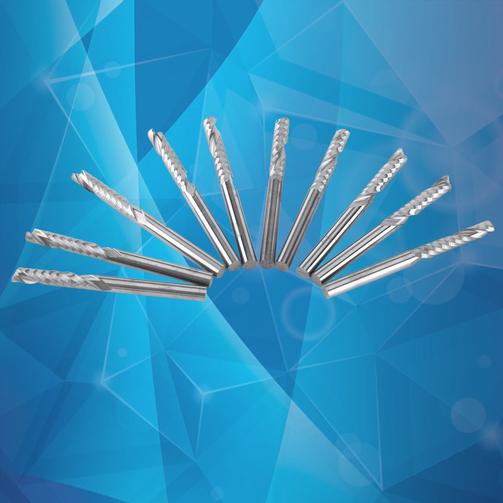 Akozon 10pcs Unique FlûTe Fraise en Bout CNC Outil Bits DiamèTre 3.175mm Longueur du Bord de Coupe 22mm Fraise CNC