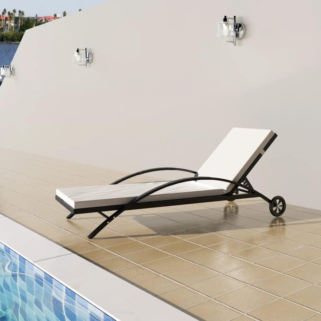Sonnenliege Klappbar Wetterfest Gartenliege Liegestuhl Verstellbare Rücken- Fußlehne Garten mit Polster & Rollen Poly Rattan Schwarz