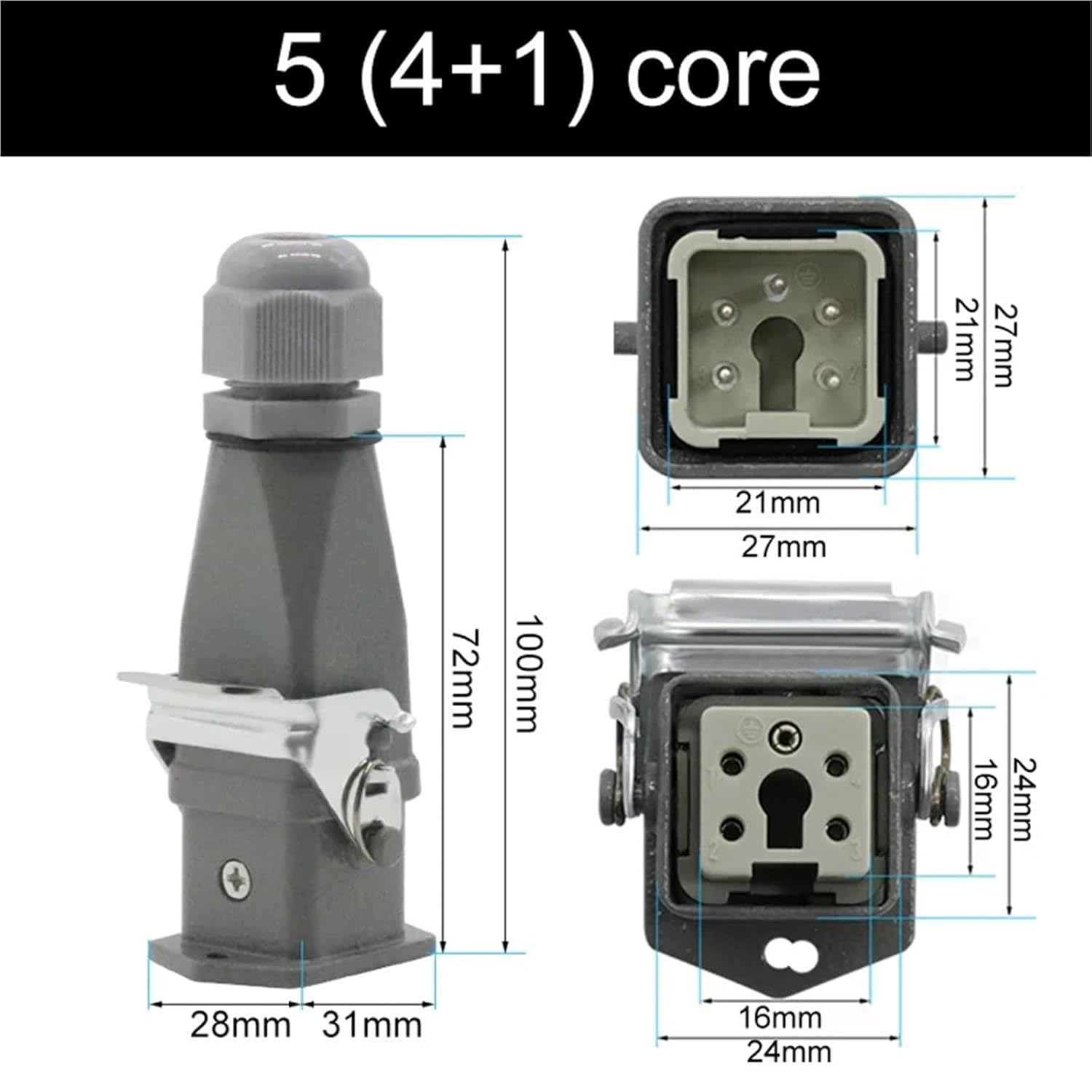 HDC-HA Rectangular Heavy Duty Connector 4 5 6 8 Pins Core Aviation Industrial Socket 250V 10A /16A 1Pcs(5)