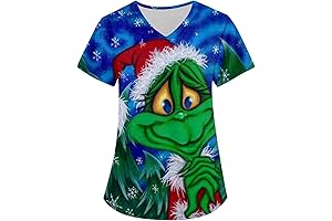 Plus Size Christmas Scrubs Women's Xmas Scrub Tops V Neck