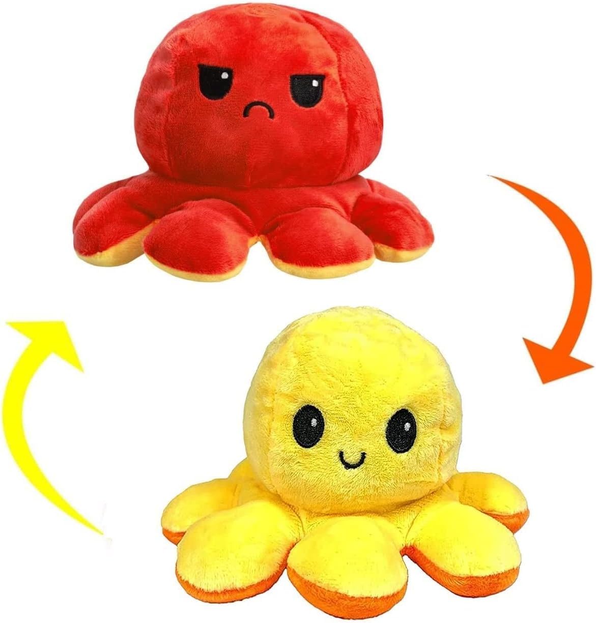 CAAJU Emotional Sad and Happy Reversible Moody Octopus Mini Plush Side Changing Stuffed Toy Mini Cute Baby Reversible Octopus Plush Super Soft Toys (Red & Pink)