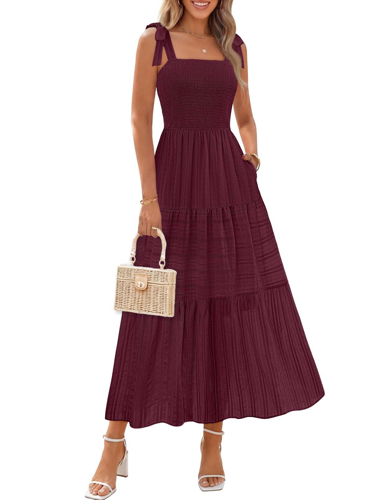 MEROKEETY Boho Tiered Maxi Sundress