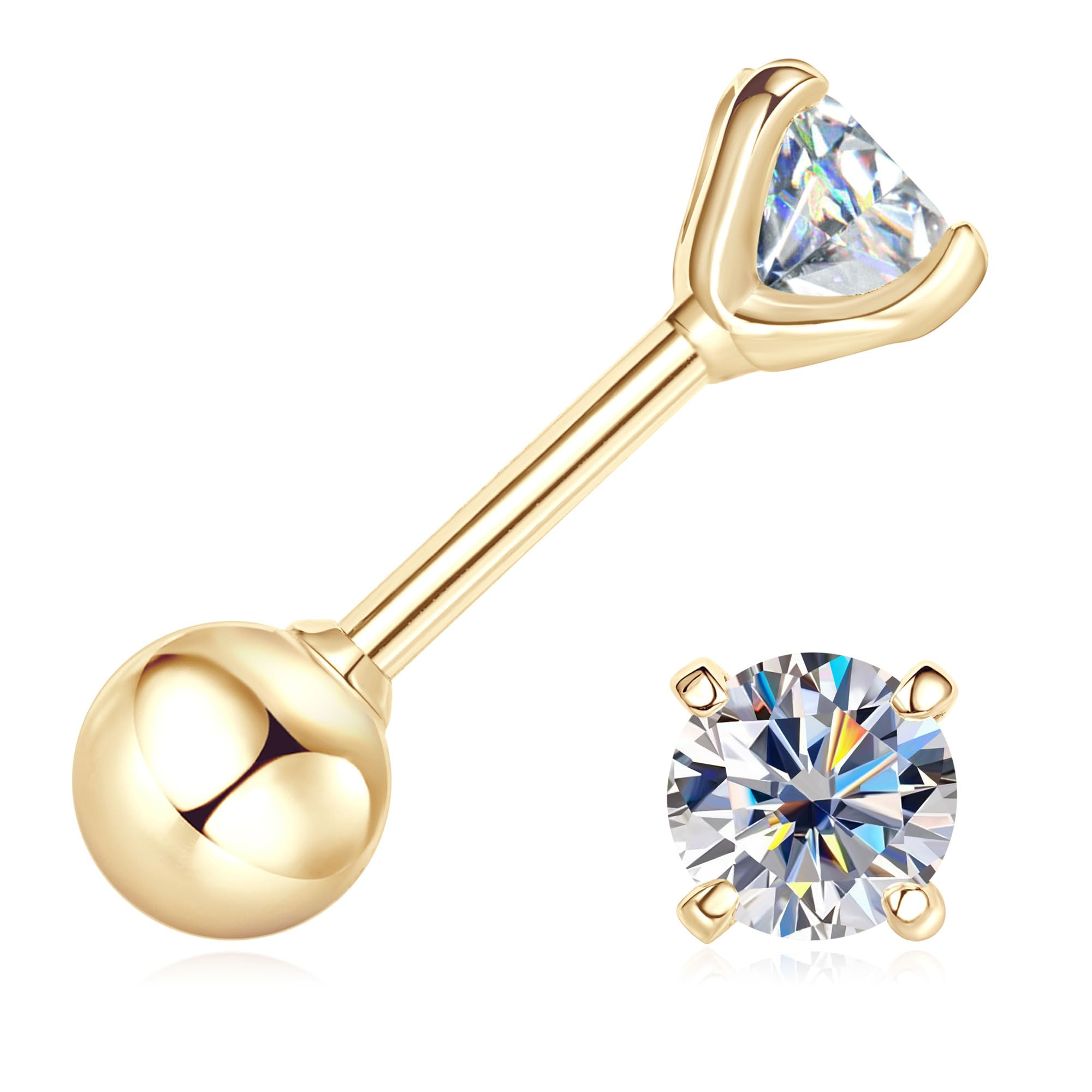 Solid 10K Yellow Gold Ball Stud Earrings, Tiny Moissanite Earrings Real 10K Gold Dainty Screw Ball Back Small Studs Dangle Earring for Womem Men,