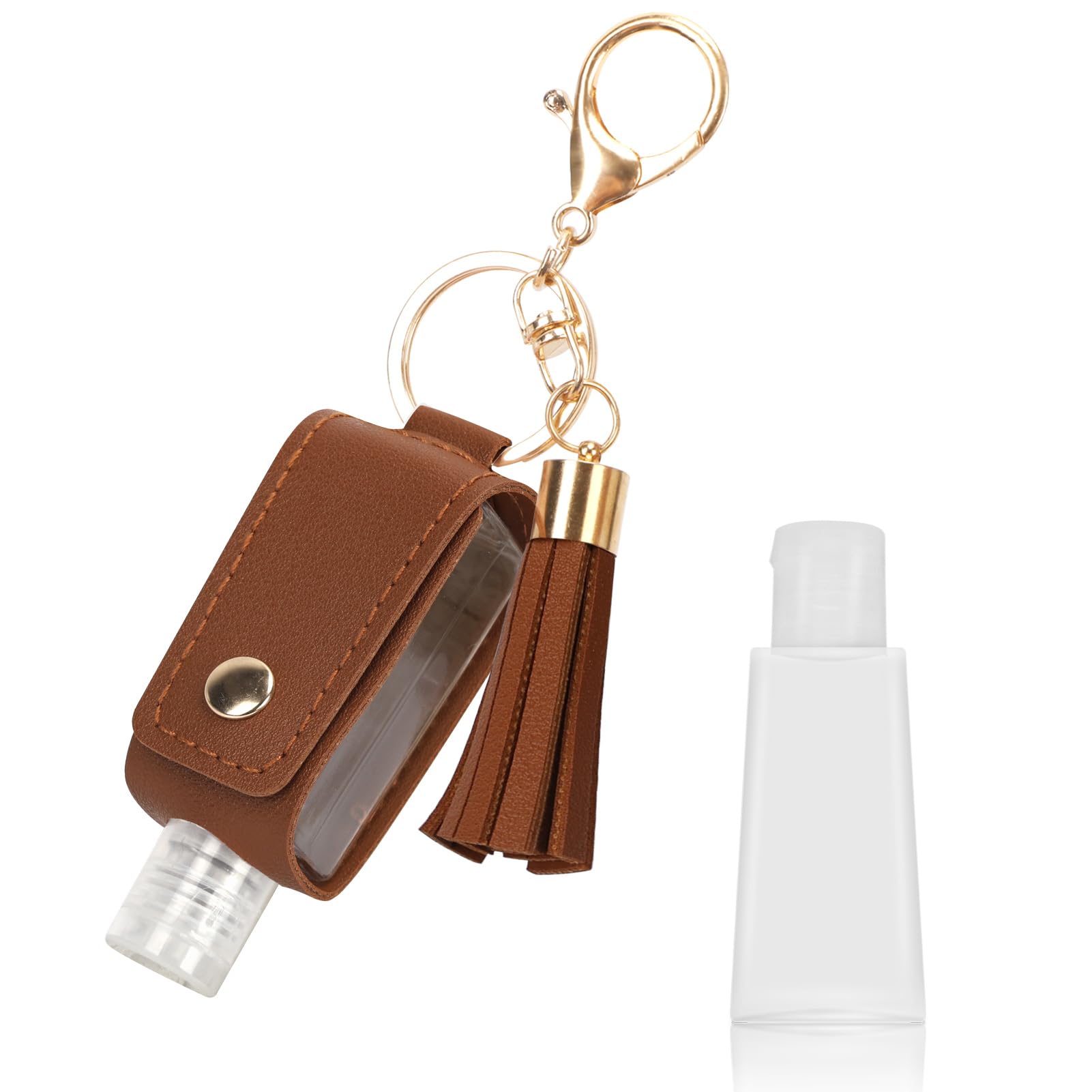 Unaone 1oz/30ml Hand Sanitizer Holder Travel Size, Empty Bottle Leather Sanitizer Holder with Keychain Portable Small Squeeze Bottle Refillable