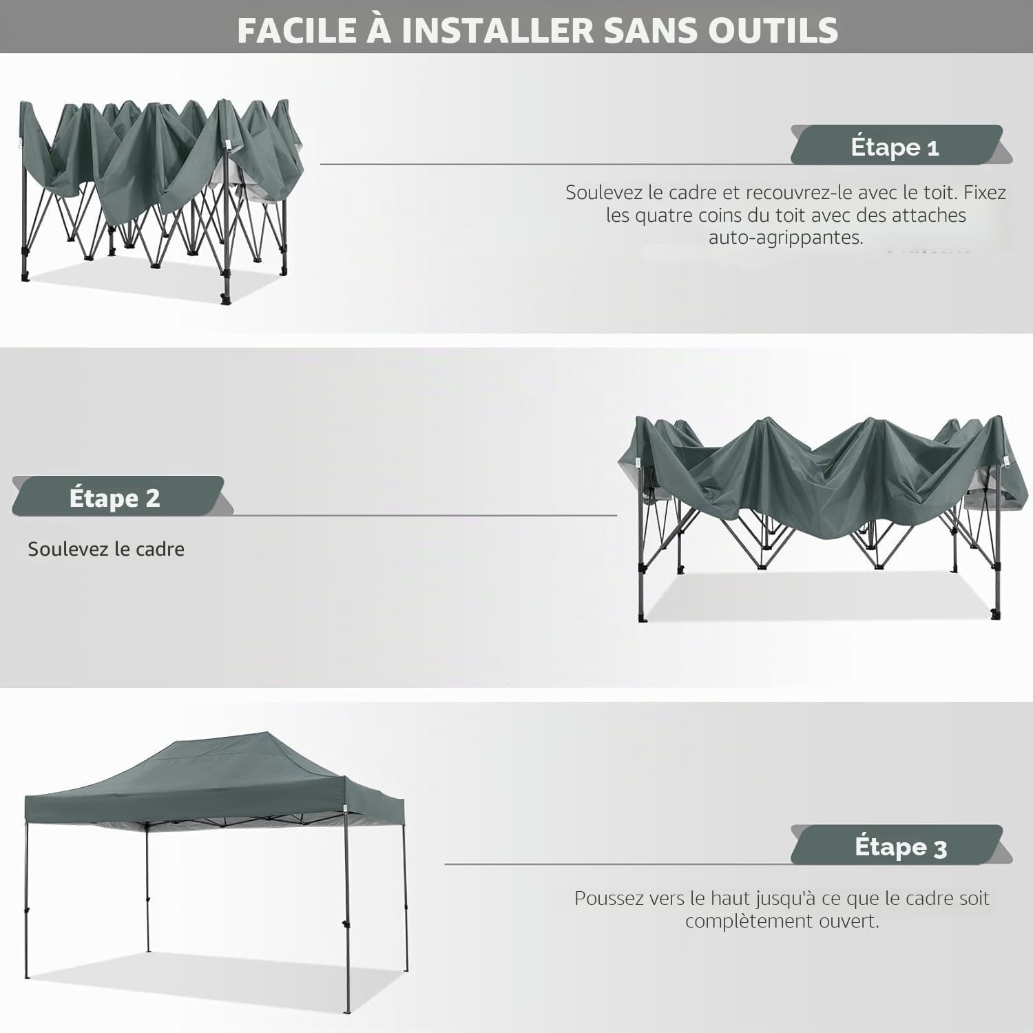 COBIZI Tonnelle Pliante 3x4.5 Tonnelle de Jardinavec 4 Panneaux Latéraux, étanche, Stable, Pliable, Extérieur, Protection UV 50+, Gris