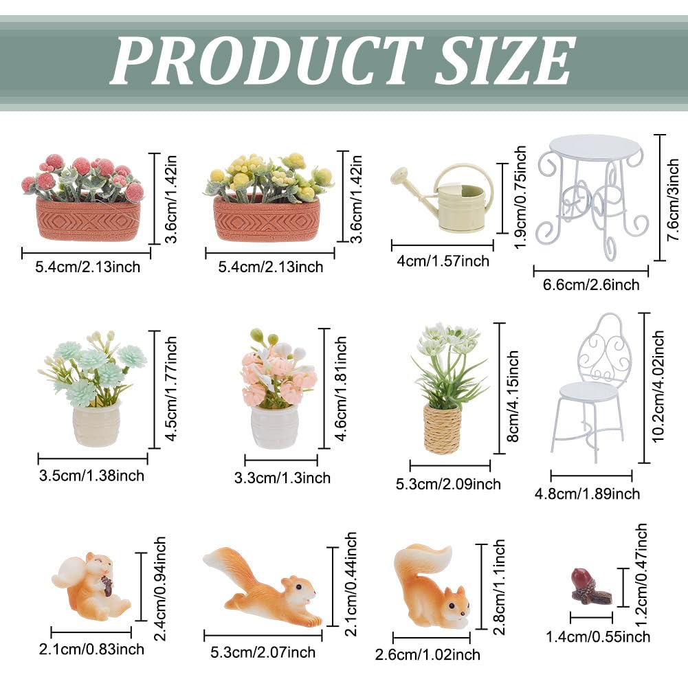 FREEBLOSS 13Pcs Dollhouse Furniture Set Miniature Patio Set including Mini Table Chairs Garden Plants Mini Squirrels Decor Doll House Furniture and Accessories Set - Image 2