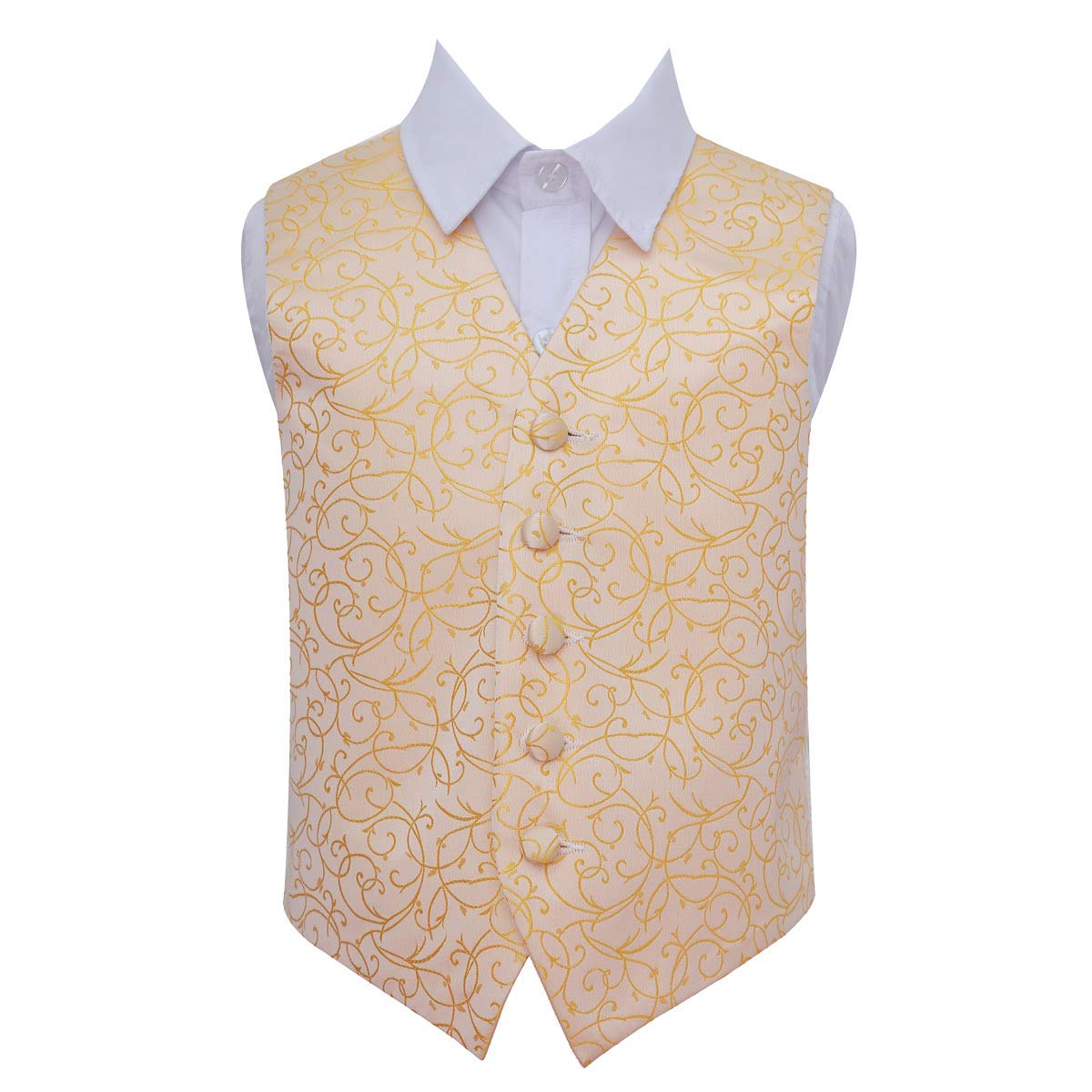 Dqt Boys Gold Swirl Floral Jacquard Wedding Waistcoat For Page And Formal Suit - 7-8 Years 28"