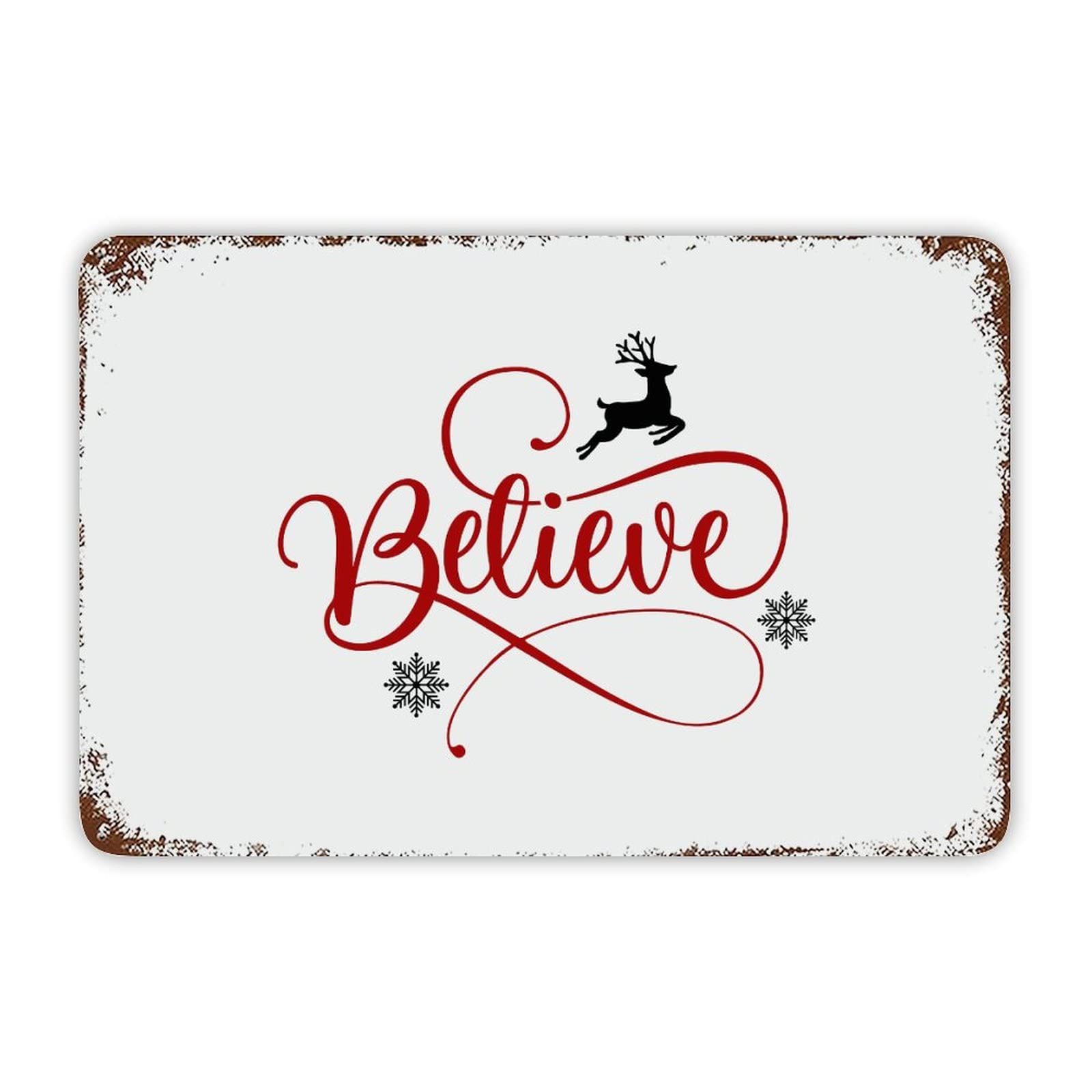 ENEDNATE Christmas Metal Sign,Vintage Man Cave Aluminum Tin Metal Sign with Saying 8x12 Inch Believe Retro Street Metal Signs for Indoor Outdoor Garden Patio Yard Cafe Pub Home Decor