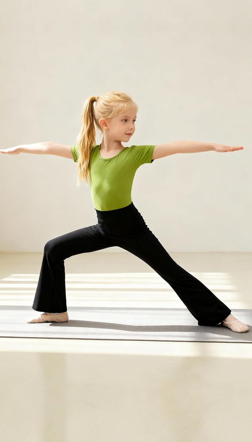 QLM Kids Flared Dance Pants, Girl's Leggings High Waisted Yoga Pants Activewear 3-10years