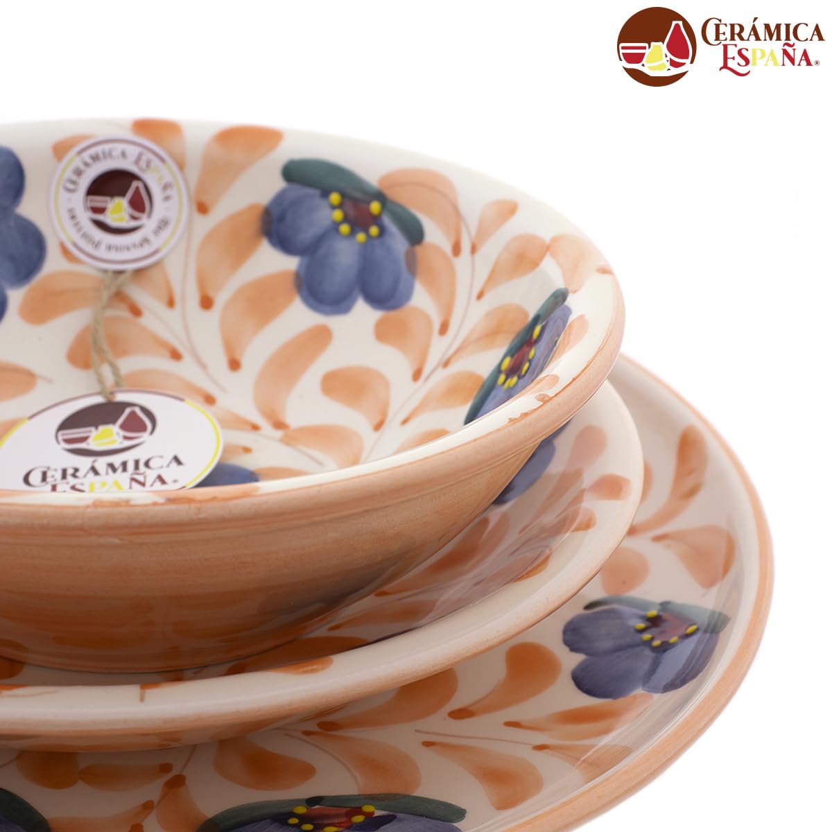 CERÁMICA ESPAÑA | Stoviglie | Stoviglie artigianali | Stoviglie economiche | Stoviglie outlet | Piatti | Set di piatti | Set x3 piatti in ceramica - Modello M01 | Decorazione 100% fatta a mano