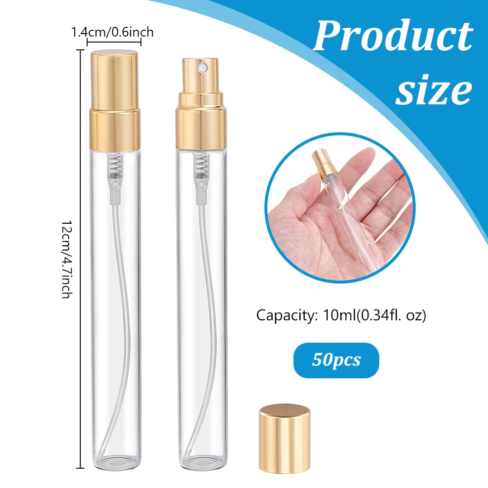 PH PandaHall 50pz Bottiglie di Profumo in Vetro 10ml Mini Flacone Spray Formato da Viaggio Atomizzatore di Profumo Vuoto per Oli Essenziali da Viaggio Regalo per Natale e Festa della Mamma