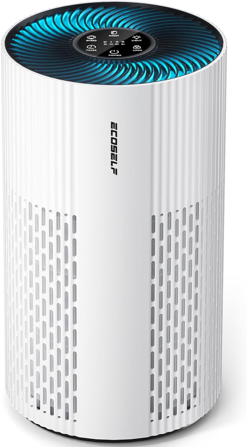 Product image of Air Purifiers for Home Large Room Cover Up to 1500 Ft² with True HEPA Filter, 20dB Sleep Mode, 360° Air Intake & Outlet, Air Cleaner for Bedroom Pets, 7 Color Light, HAP604, Bright White