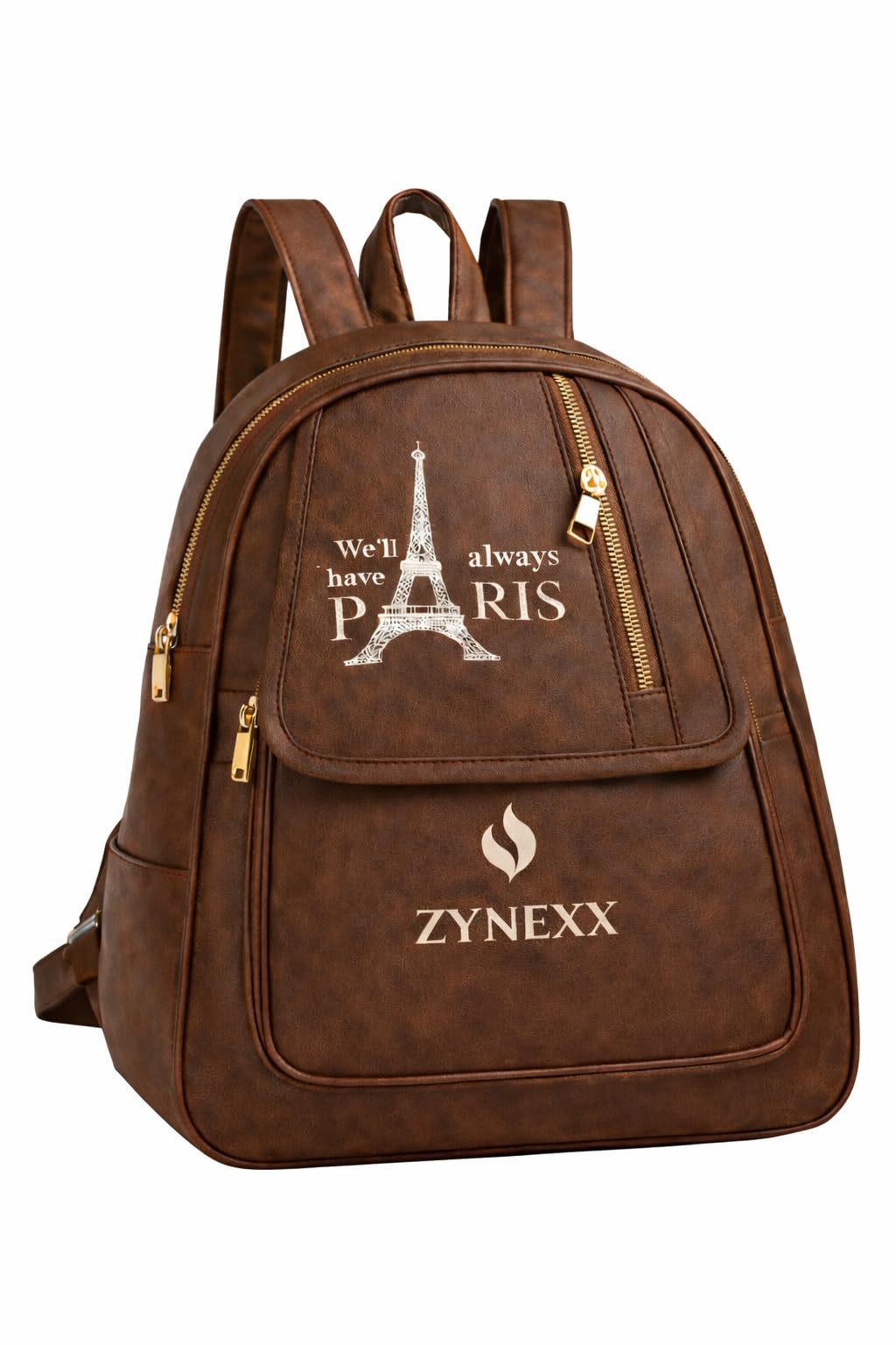 Backpack for Women & Girls | Stylish Brown College Bag with Multiple Compartments | Lightweight Travel Backpack | Trendy Casual School Bag with Eiffel Tower Print-image-29