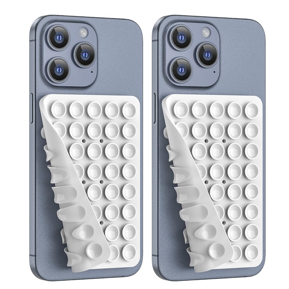 2PACK Silicone Double Sided Suction Phone Case Mount, Detachable Hands Free &amp; Strong Grip Holder for Selfies &amp; Videos, Compatible iPhone Android (White, 2Pack 40 Suction Cups)