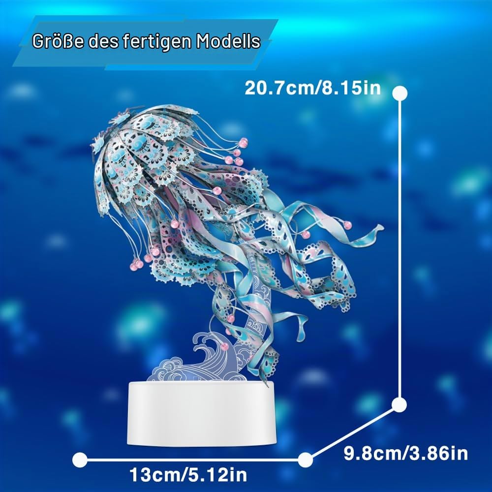 Piececool 3D Puzzle Metall Quallen, 3D Metall Puzzle Meeresbiologisches Modell für 340 Edelstahl, Ganzes Metall, Geburtstagsgeschenk, Modellbausatz Erwachsene, 61 Teile (Blau)