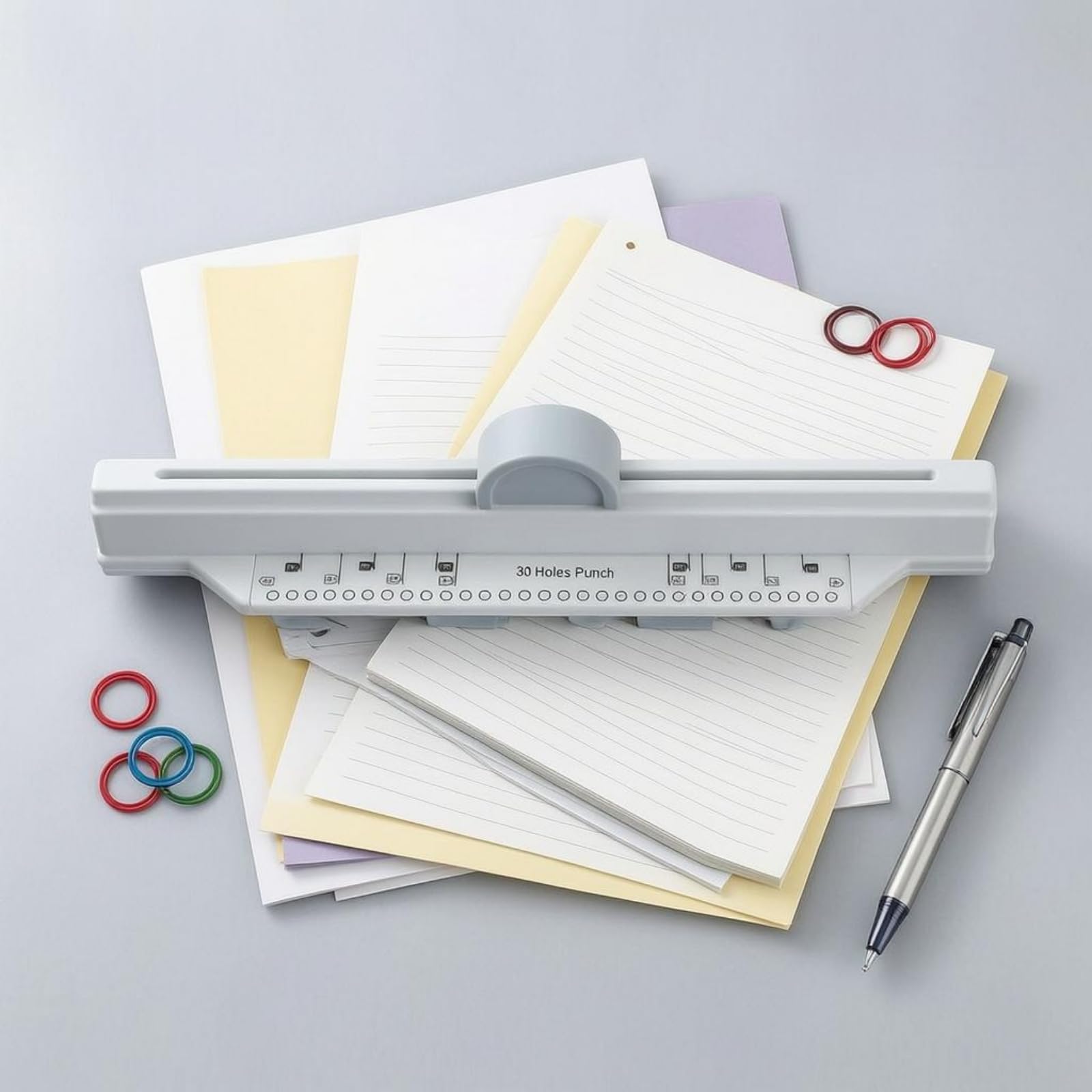 Perforatrice Manuale 30 Fori Raccoglitore A4 Foratrice Punzonatrice Carta Rilegatrice Notes Allineamento Frontale Stampato E Guida Scanalata Adatta, Blu
