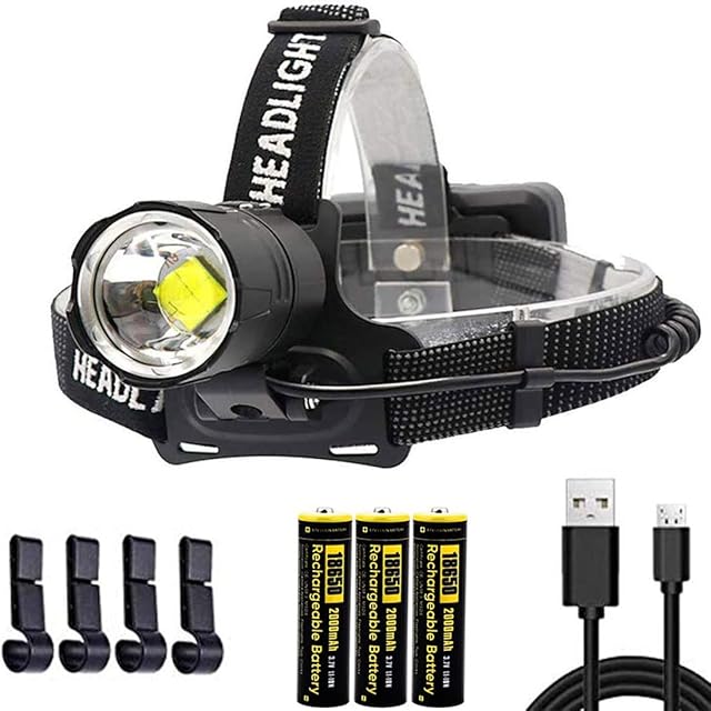 LED Head Torch 10000 Lumens XHP70 Headlamp Super Bright, 3 Modes IPX4 Waterproof LED Head Lamp USB Rechargeable Head Torches for Camping, Riding, Running, Walking The Dog, Fishing, Car Repairing