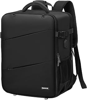 Travel Backpack for Men Women Flight Approved Carry on Backpack with USB Charging Port, Waterproof Laptop Backpack Large Luggage Daypack Fits 17 Inch Laptop for Weekender Business Work Black