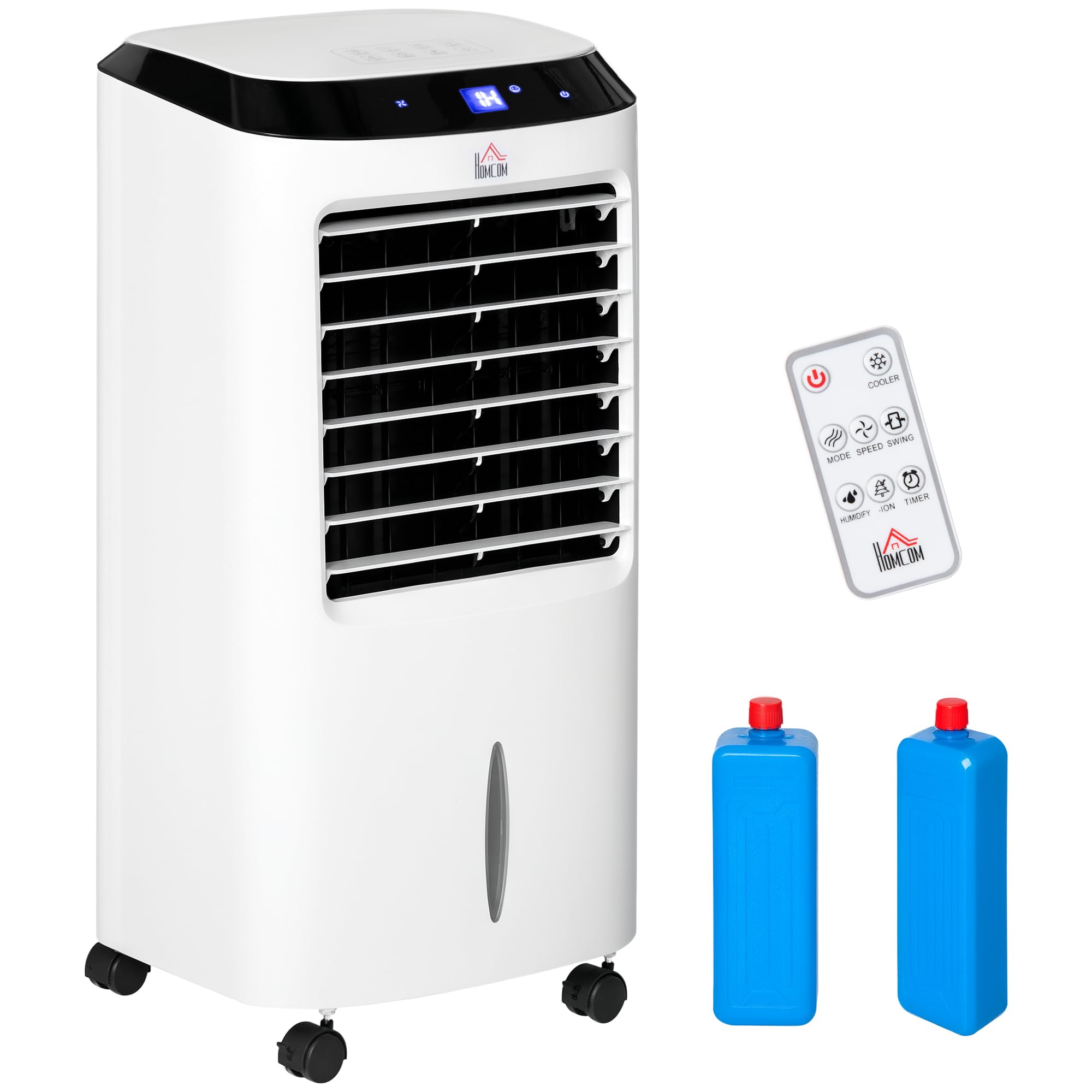 HOMCOM Evaporative Air Cooler - Black and White - 10L Water Tank - with Remote - 3 Speed Settings