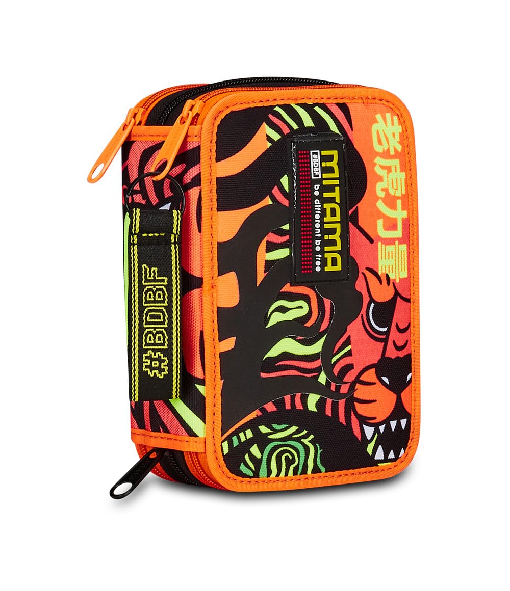 Mitama Astuccio Scuola 3 Scomparti, SUPER TRIPLO STRONG TIGER, Contenuto 50 pz, Completo di Matite, Pennarelli, Portapenne Scuola Elementare Bambino