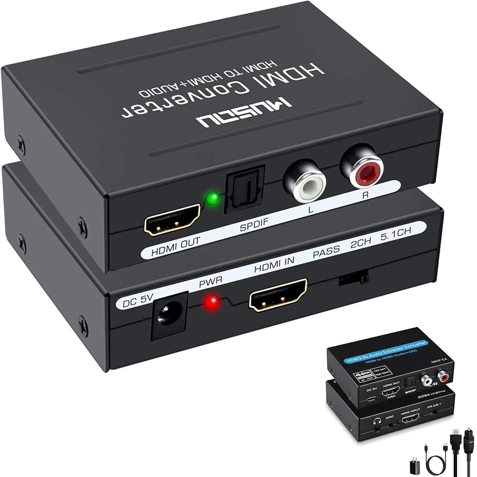 HDMI Audio Extractor Converter for HDMI to HDMI Optical Audio +RCA(L/R) +AUX Stereo Audio Adapter