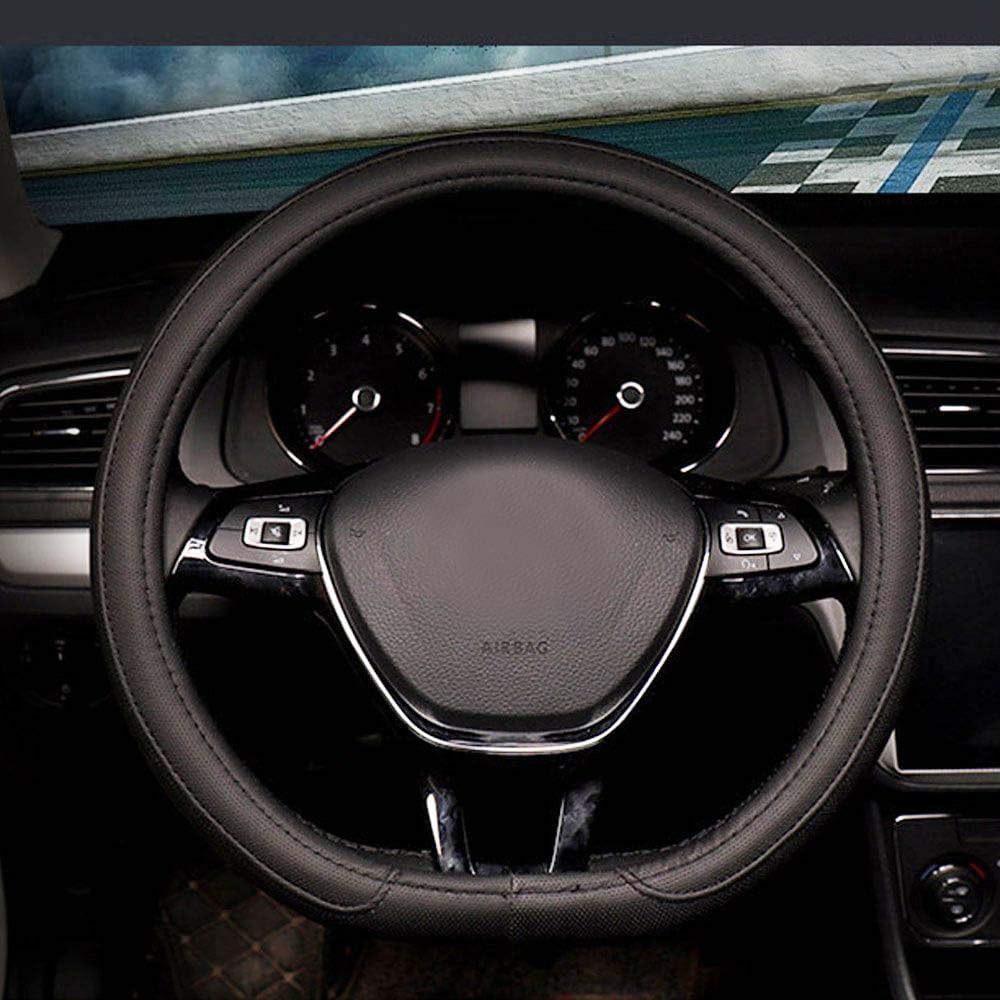 38cm 15inch D type flat bottom motile car steering wheel cover PU leather streamline (black)