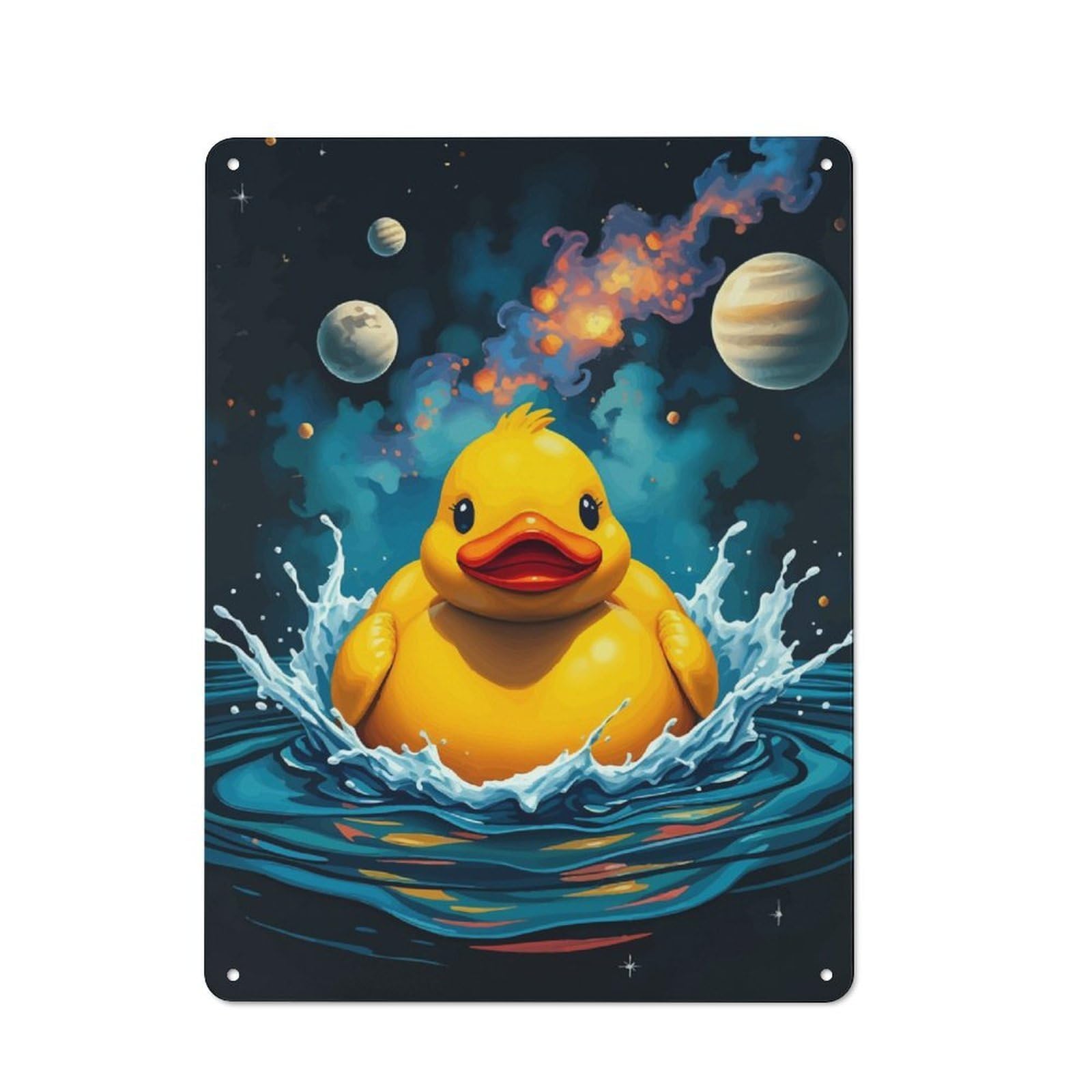 Junmoney Space Rubber Duck Rustic Metal Wall Sign 40X30cm For Hobby Room Or Studio, For Vintage Wall Decor Fans, For Themed Room Decoration