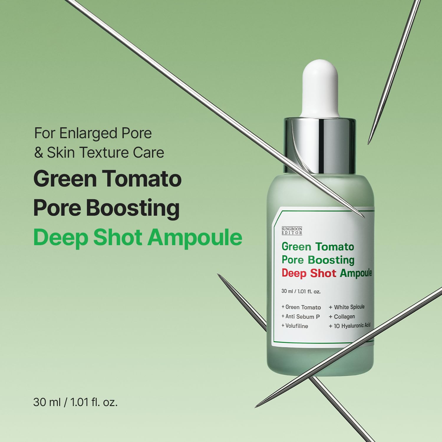 SUNGBOON EDITOR Green Tomato Volufiline Pore Boosting Deep Shot Ampoule - Pore Minimizing & Skin Tightening Serum with Collagen & Hyaluronic Acid Korean Skincare 1.01 Fl Oz - Image 2