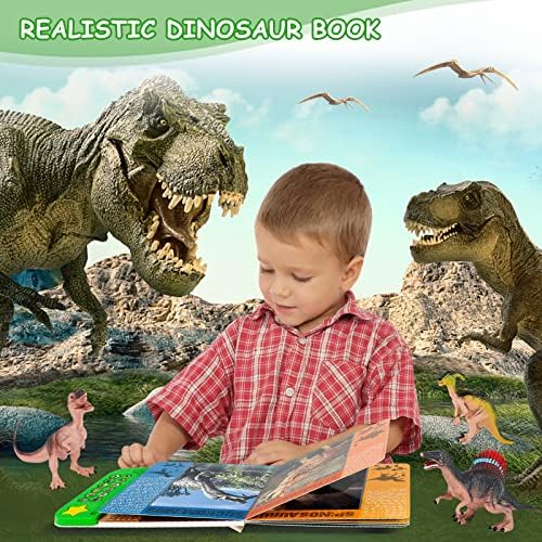 BAZOVE Dinosaur Toys with Interactive Dinosaur Sound Book & 12 Realistic Dinosaur Figures, Educational Dinosaur Toys for Boys Girls Age 2 3 4 5 6, Dinosaur Gifts Kids Toys for 3-5 Year Old Boys Girls