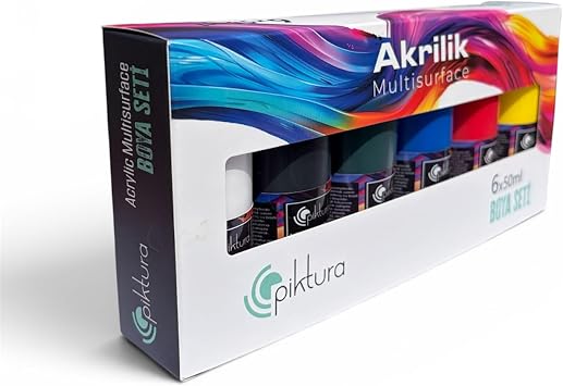 Akrilik Multisurface Boya Seti, 6 Renk, 50ml, Çok Yüzey Uyumlu