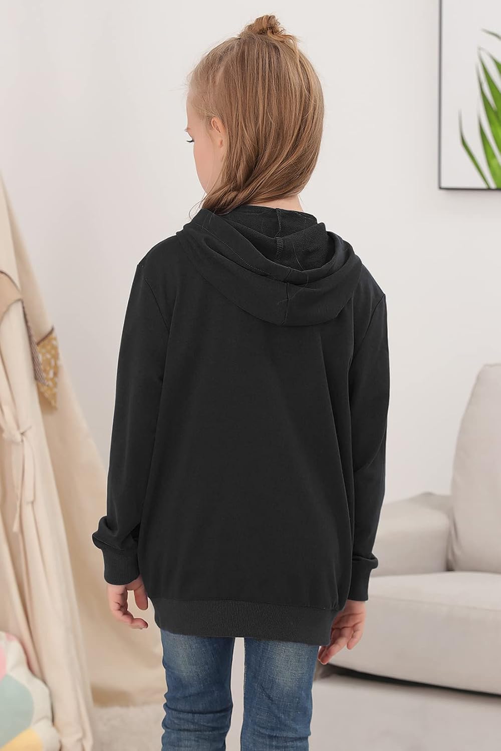 GORLYA Girls Hoodie Sweatshirt Solid Full Zip Jacket Casual Classic Tops for 4-14T
