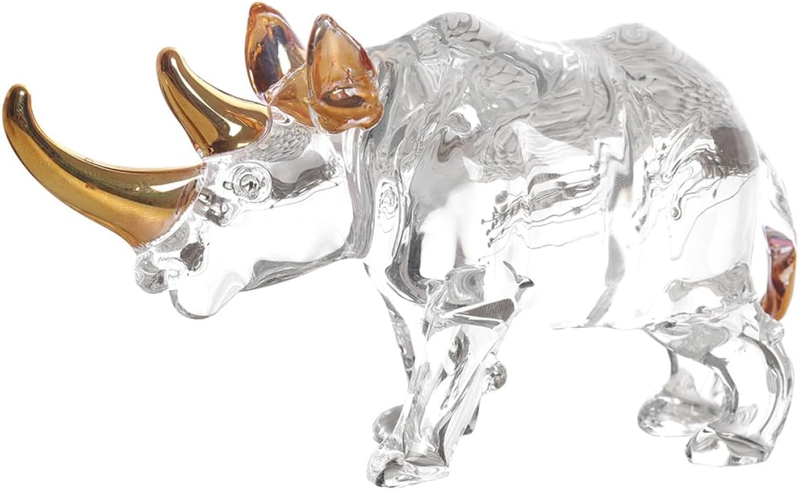 Alipis Crystal Rhino Figurine Desktop Statue Crystal Stone Memorial Collectible Animal Sculpture Home Office Decor
