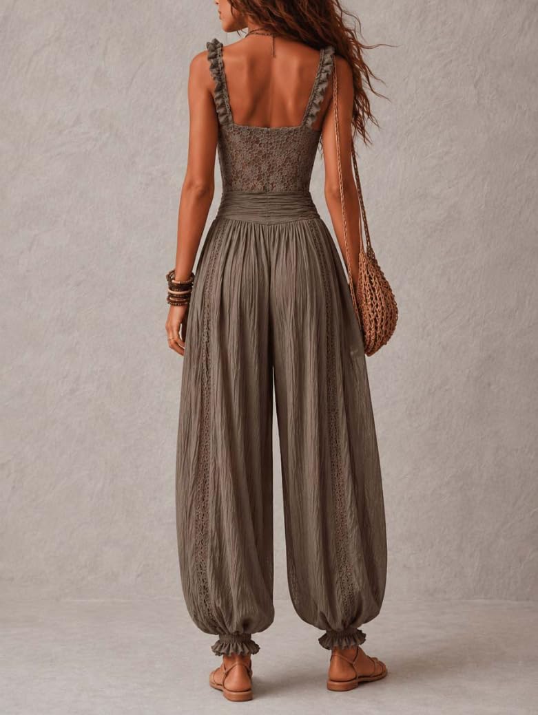 Club Jumpsuit for Women Sexy Sleeveless Lace Jumpsuit Tapper Pants One Piece Jumpsuit Clubwear