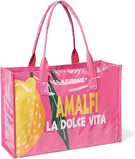 COSHAYSOO Aesthetic Tote Bag for Women, Waterproof PVC Kraft Paper The Tote Bag with Amalfi La Dolce Vita Pattern, Vinyl Jelly Handbag Fits 16 inch Laptop for Work Travel, 20.6L