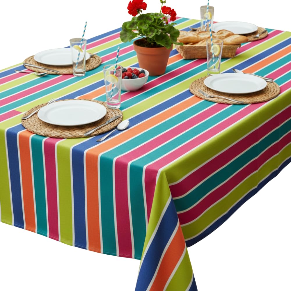 Jolee Vibrant Multi Stripe Outdoor and Indoor Water Repellent Spill Proof Tablecloth, Rectangular, 144 CM x 400 CM