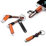 PONICOR Short USB C Multi Charging Cable, PD 60W 3A Fast Charging Keychain USB C Cable for Travel, Universal Charging Cable for Cell Phones and More (Orange)