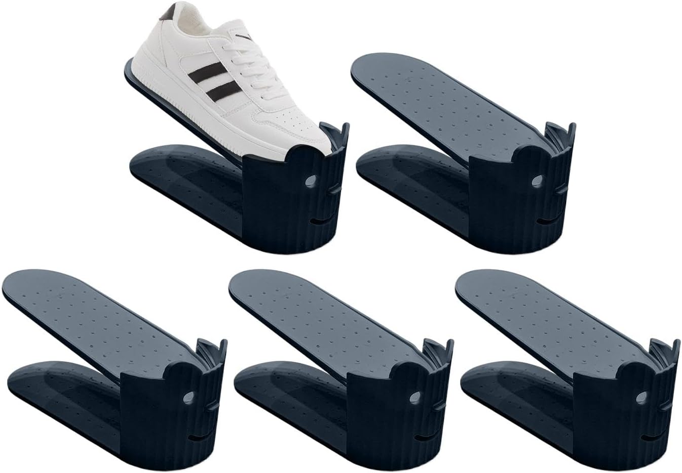 Shoe Slots, 5X Adjustable Sneaker Stacking, Space Saving Shoe Storage, Non Slip Shoe Holders 9.65x3.74x3.54 inches for Entryway, Closet, Living Room Organization