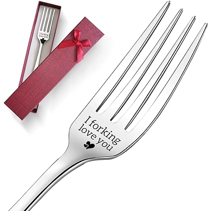 PZJIEAN I Love You Funny Engraved Stainless Steel Fork, Dinner Dessert Fork with Gift Box, Wedding Anniversary, Valentines Gifts Gifts for Wife, Husband, Boyfriend, Girlfriend