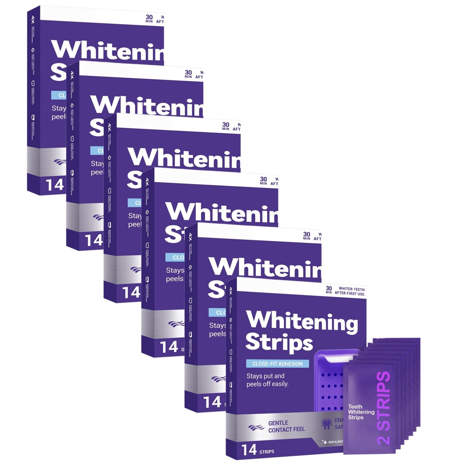 Nastro sbiancante per denti viola, strisce sbiancanti denti viola, strisce sbiancanti per macchie di caffè/tè/vino, 14 strisce, adatte ai denti sensibili