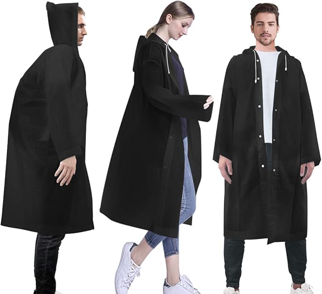 LAMA Raincoat Poncho, [3Pack] Adults EVA Reusable Rain Coat Jacket Unisex Waterproof Rainwear Emergency Poncho with Hood for Men and Women