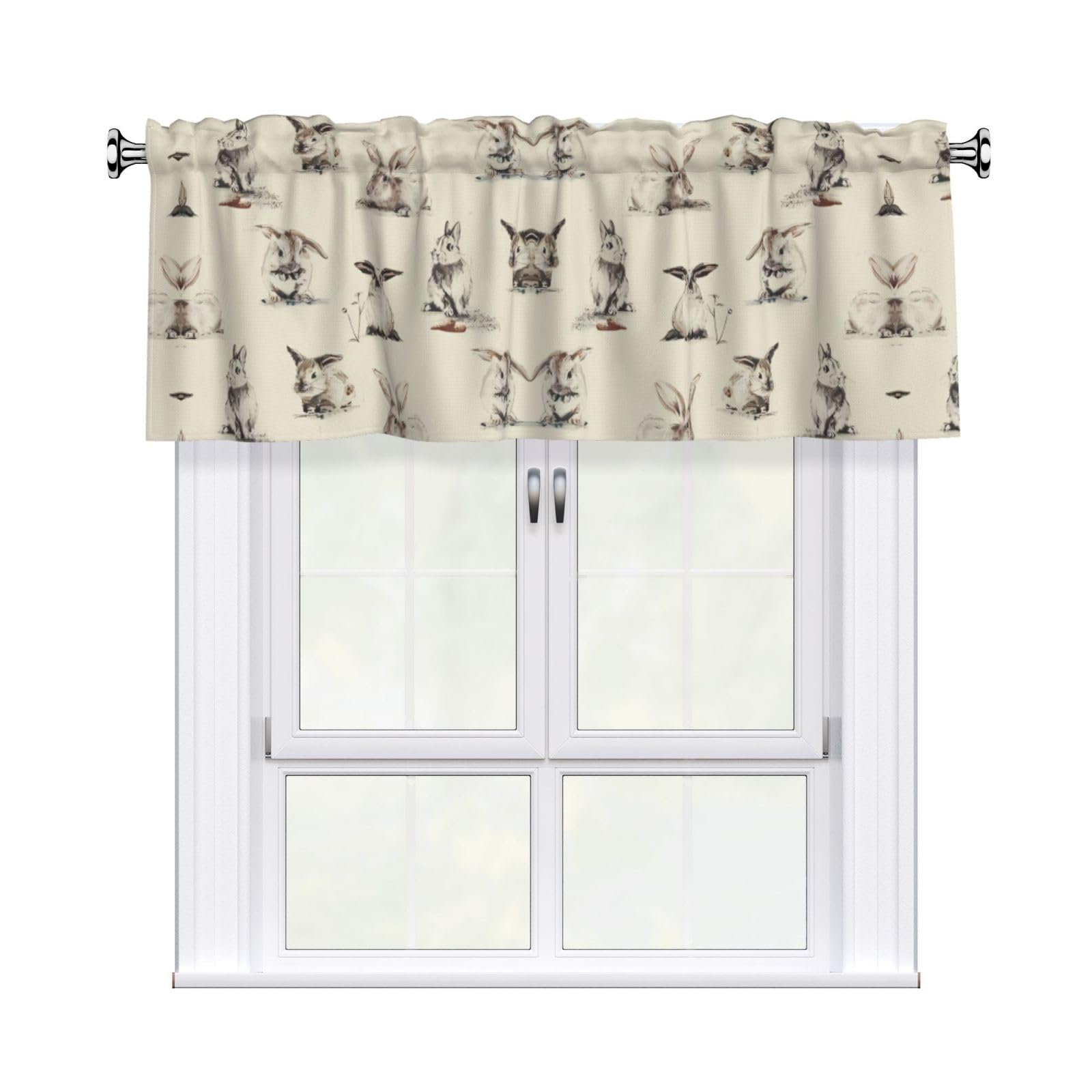 WHJDPP Rabbit background Prints Charming Kitchen Window Cover – 54x18 Inch Peach Skin Valance with Decorative Print