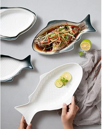 Miniatura 5 de Kichvoe Frutero de cerámica para pavo, plato de sushi, plato de pescado, plato de cerámica para servir, platos decorativos para restaurantes y hogar