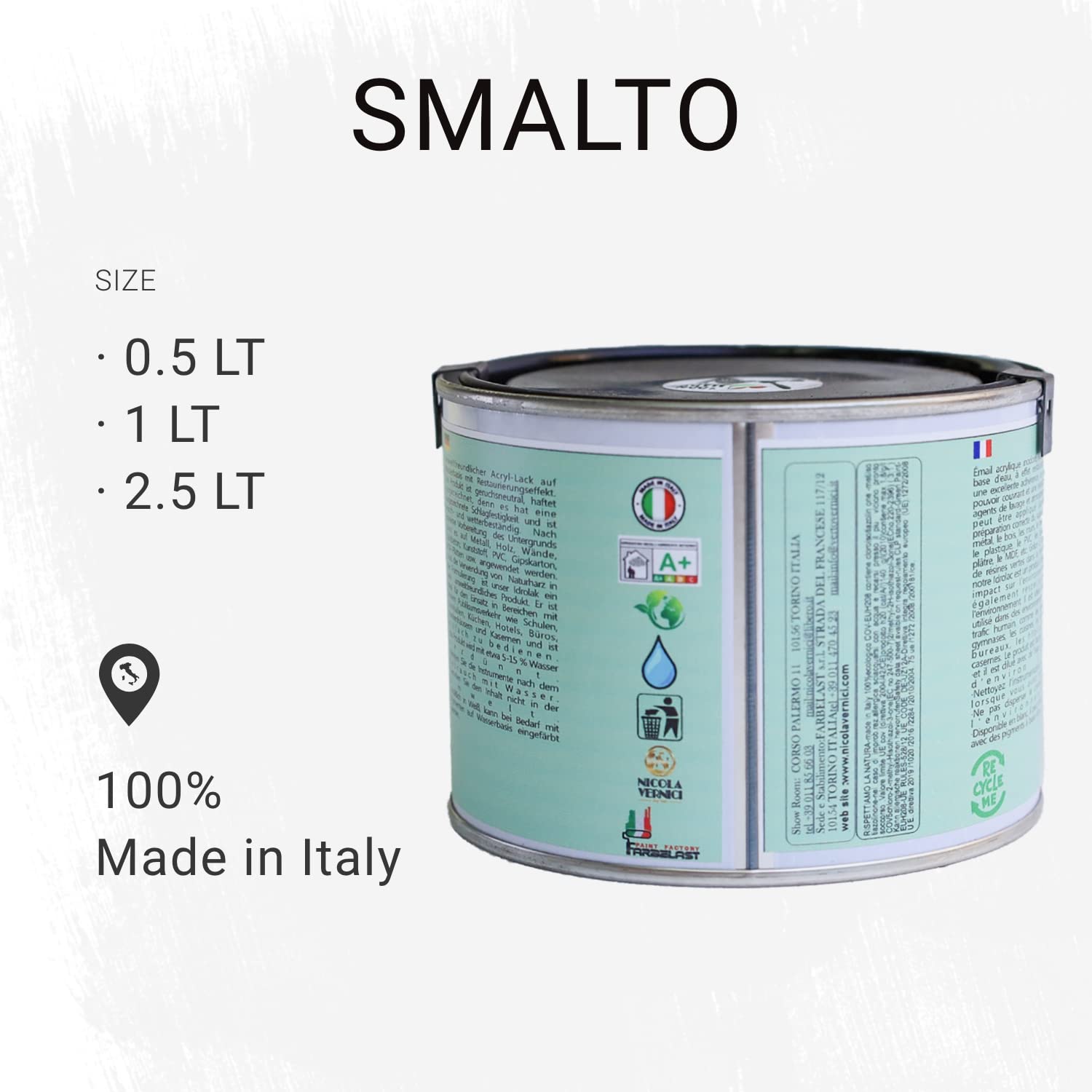 Barniz Acrílico Al Agua NICOLA VERNICI - Negro Satinado, 2.5 Litros, Para Interior Y Exterior, Fabricado En Italia