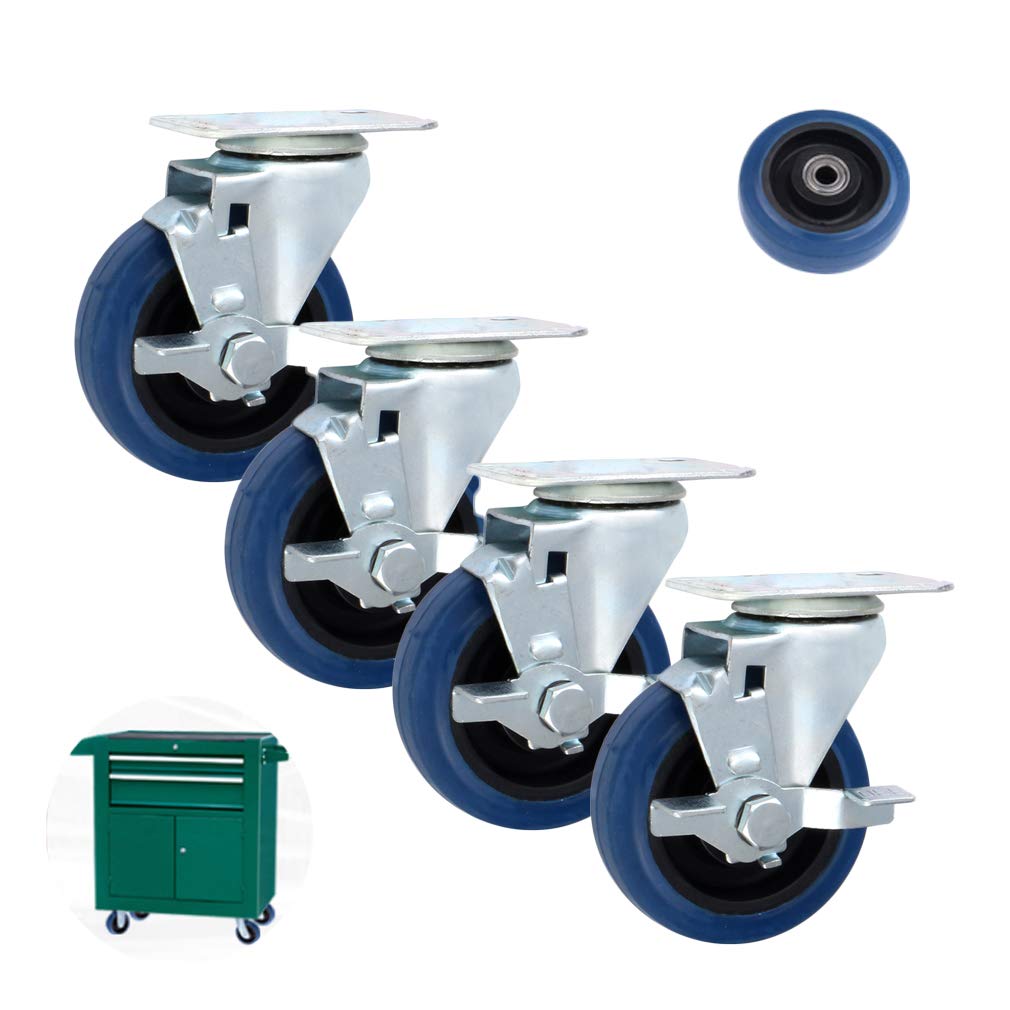 Zguouzantye Side Brake Heavy Duty Caster Flat Wheels Swivel With Brake Double Bearing Industrial Castor Mute Replacement For Furniture Workbench Trolley(,125Mm/5In)