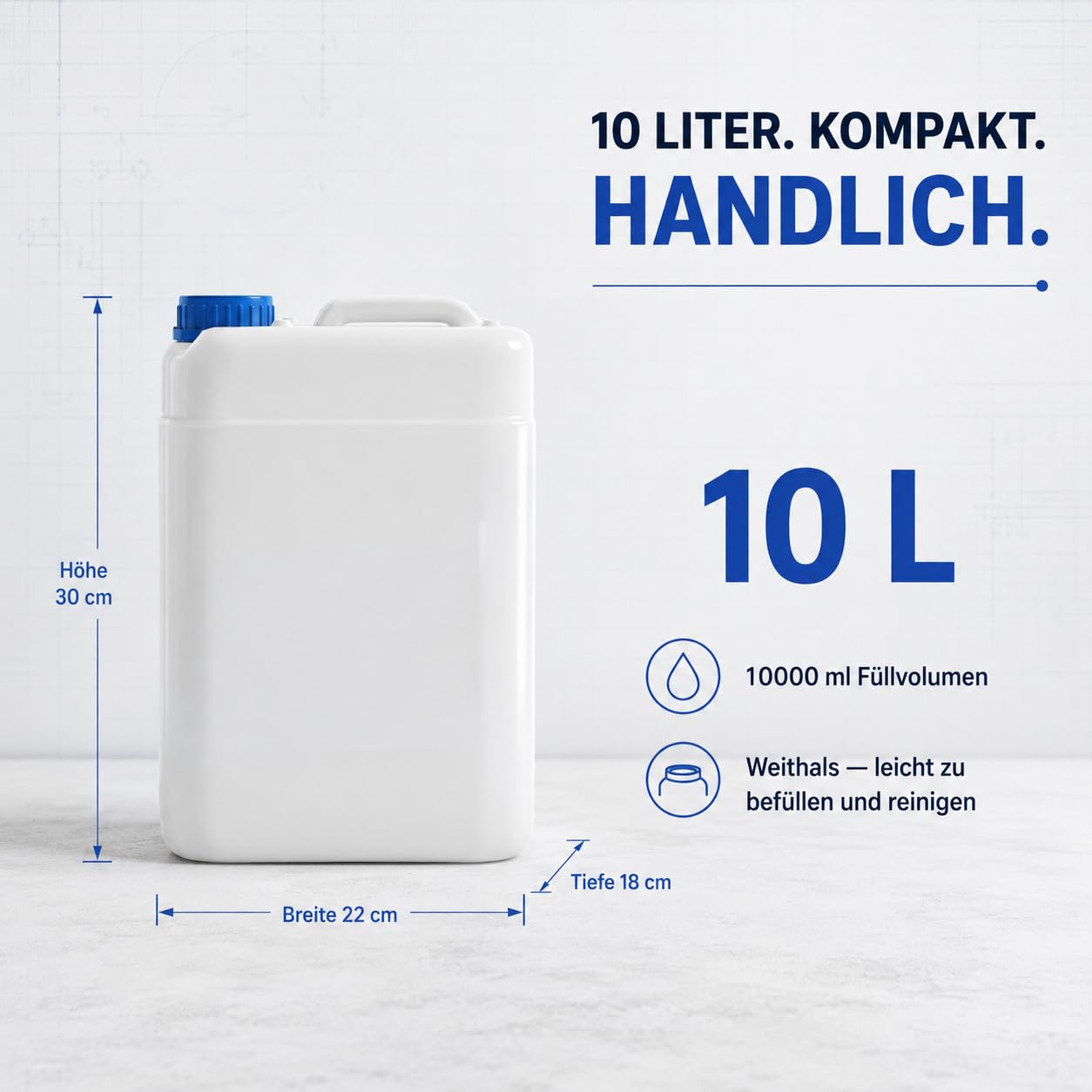 POSH Bidón de 10 x 10 l con tapón de rosca, recipiente transparente de polietileno de alta densidad para líquidos de agua y aceite, hermético y apilable, juego de bidón de plástico para el hogar