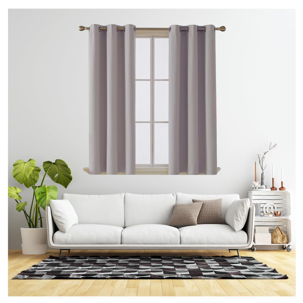 REHAN & CO Blackout Curtains for Bedroom Super Soft Thermal Insulated Black Out Eyelet Curtains with Tie Backs for Living Room Kitchen Silver (W46 x L90 Inch 2 Panels)