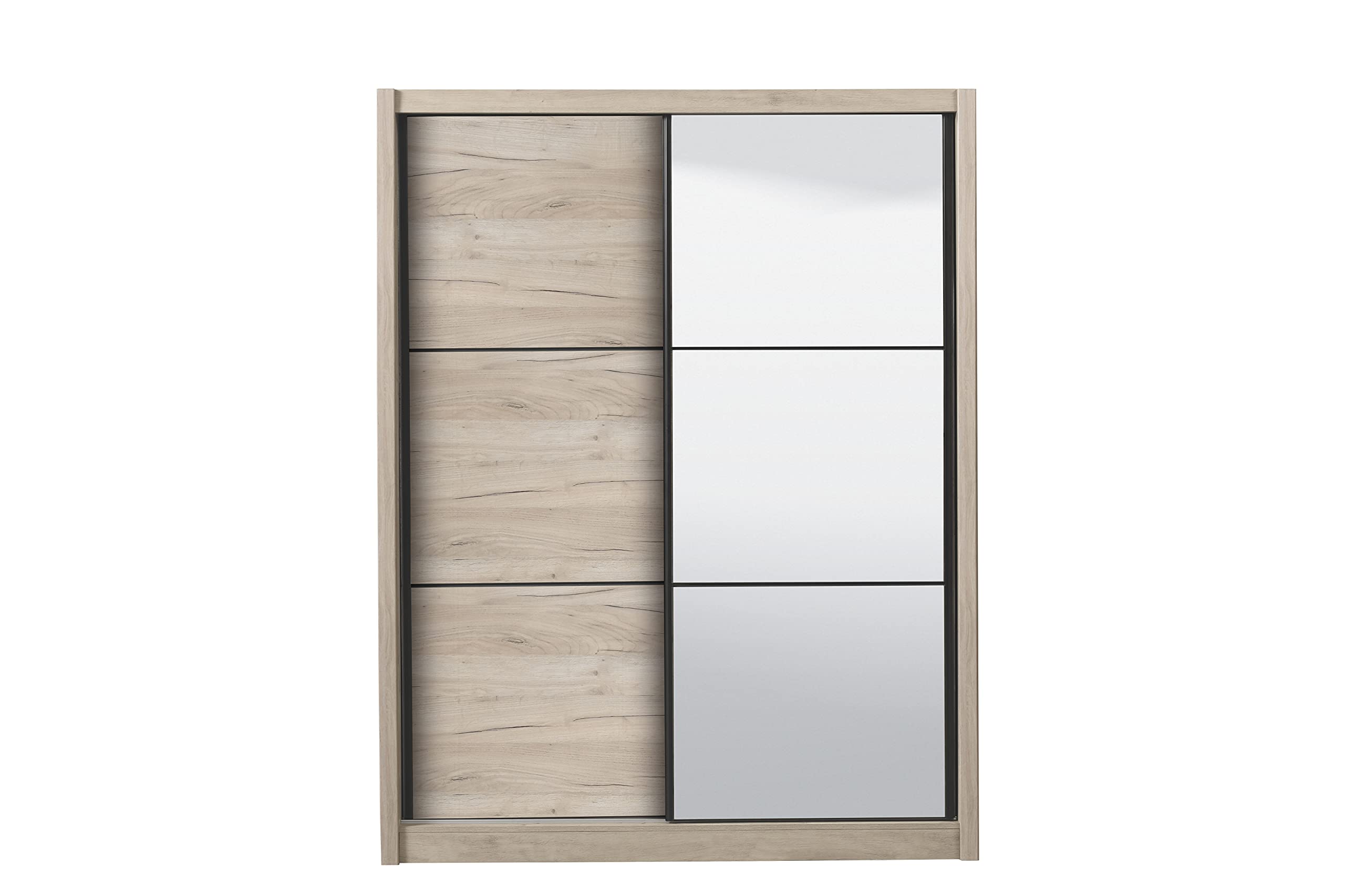 Armadio rifinito quercia con 2 ante scorrevoli con specchio, 166x60x215 cm