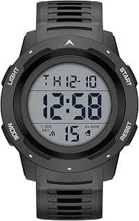 GOLDENHOUR Men's Waterproof Digital Sports Watch - 50mm Large Easy-Read Display, 5ATM, Military Style Rubber Strap